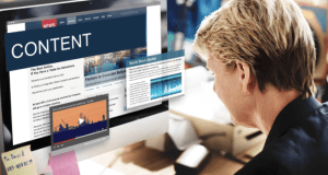 Conversion Content: Crafting Content That Moves Prospects from Attention to Action Business professional reviewing digital content on a desktop screen, illustrating a conversion-driven content strategy that supports decision-making, trust, and buyer readiness.